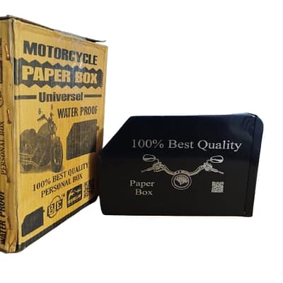 Motorcycle medium waterproof black paper and document box attached to bike