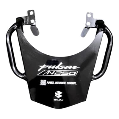 Premium black color metal handle back carrier for Bajaj Pulsar N250 motorcycle, durable and perfectly fitted luggage rack.