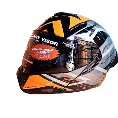 Studds Trooper double visor full face helmet black orange impact resistant biker helmet